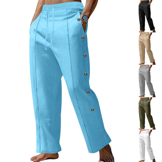 Pantalon d'été décontracté pour homme avec boutons latéraux et taille élastique Chic und Stil