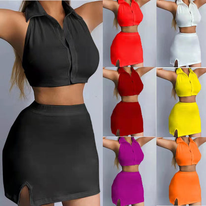 Blouse cropped pour femmes avec patte de boutonnage et jupe ajustée Chic und Stil