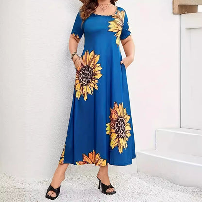 Robe maxi d'été pour femmes avec motif floral de tournesols et poches pratiques Chic und Stil