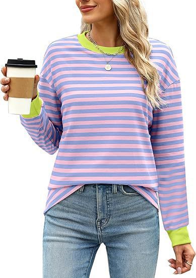 Dames Pull-over rayé décontracté à col rond Chic und Stil