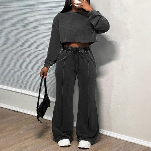 Dames décontracté ensemble Lounge cropped avec pantalons amples et cordon pratique Chic und Stil