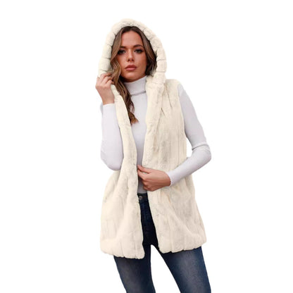Dames Élégant Gilet à Capuche en Fourrure Synthétique Chic und Stil