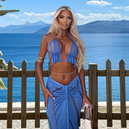 Robe de plage transparente pour dames combinaison avec volants et liens Chic und Stil