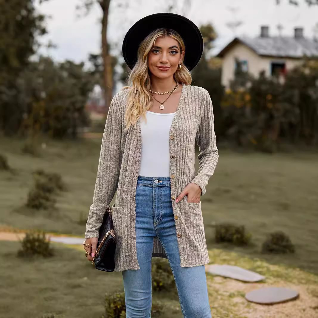 Dames décontracté cardigan en tricot avec détails en boutons et poches pratiques Chic und Stil