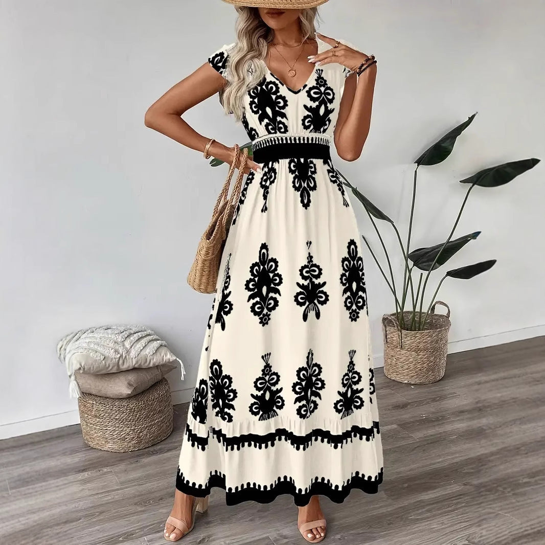 Robe maxi florale bohémienne pour femme à manches courtes Chic und Stil