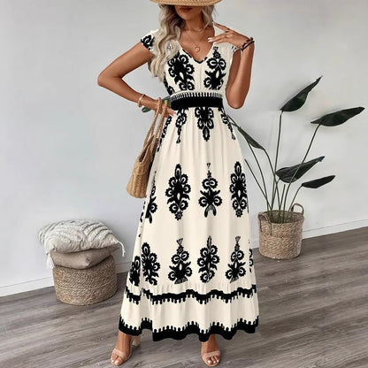 Robe maxi florale bohémienne pour femme à manches courtes Chic und Stil