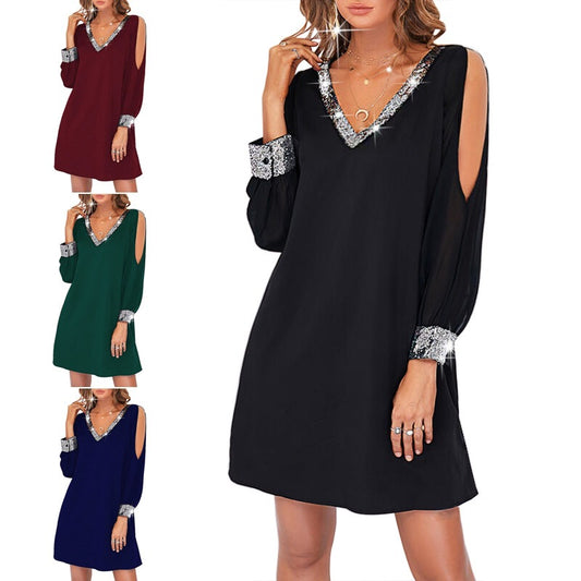 Robe minime élégante pour femmes avec design sans épaules et manches scintillantes Chic und Stil
