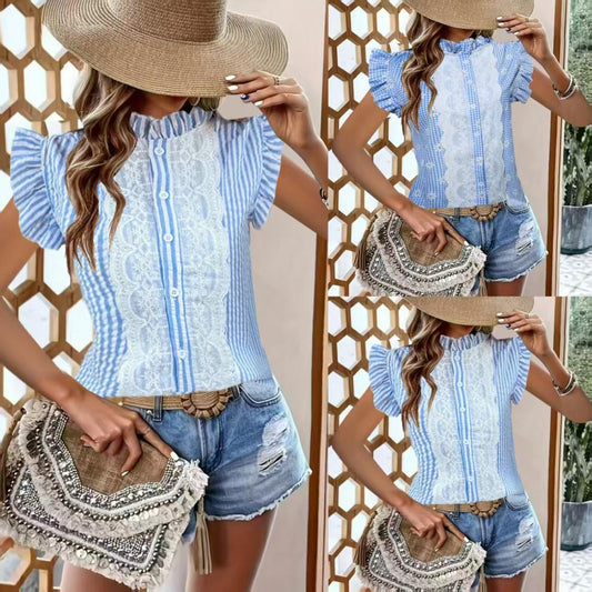 Chemisier à boutons à motif écossais à col froncé pour femmes Chic und Stil
