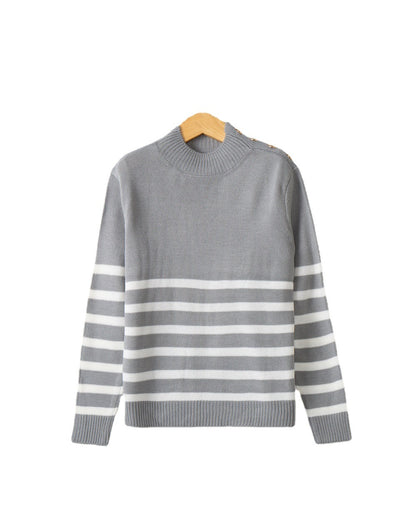 Pull en tricot à la mode pour femmes avec motif rayé et détails de boutons Chic und Stil