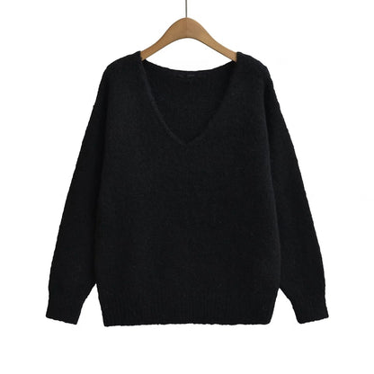 Pull oversized à col en V pour dames en tricot doux Chic und Stil
