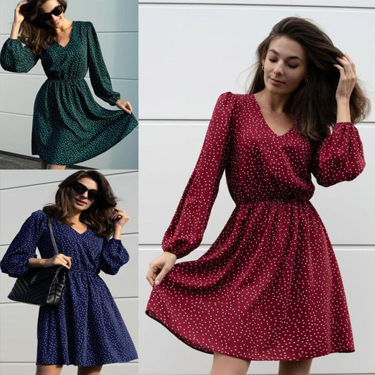Robe décontractée pour femmes avec décolleté en V et manches bouffantes Chic und Stil