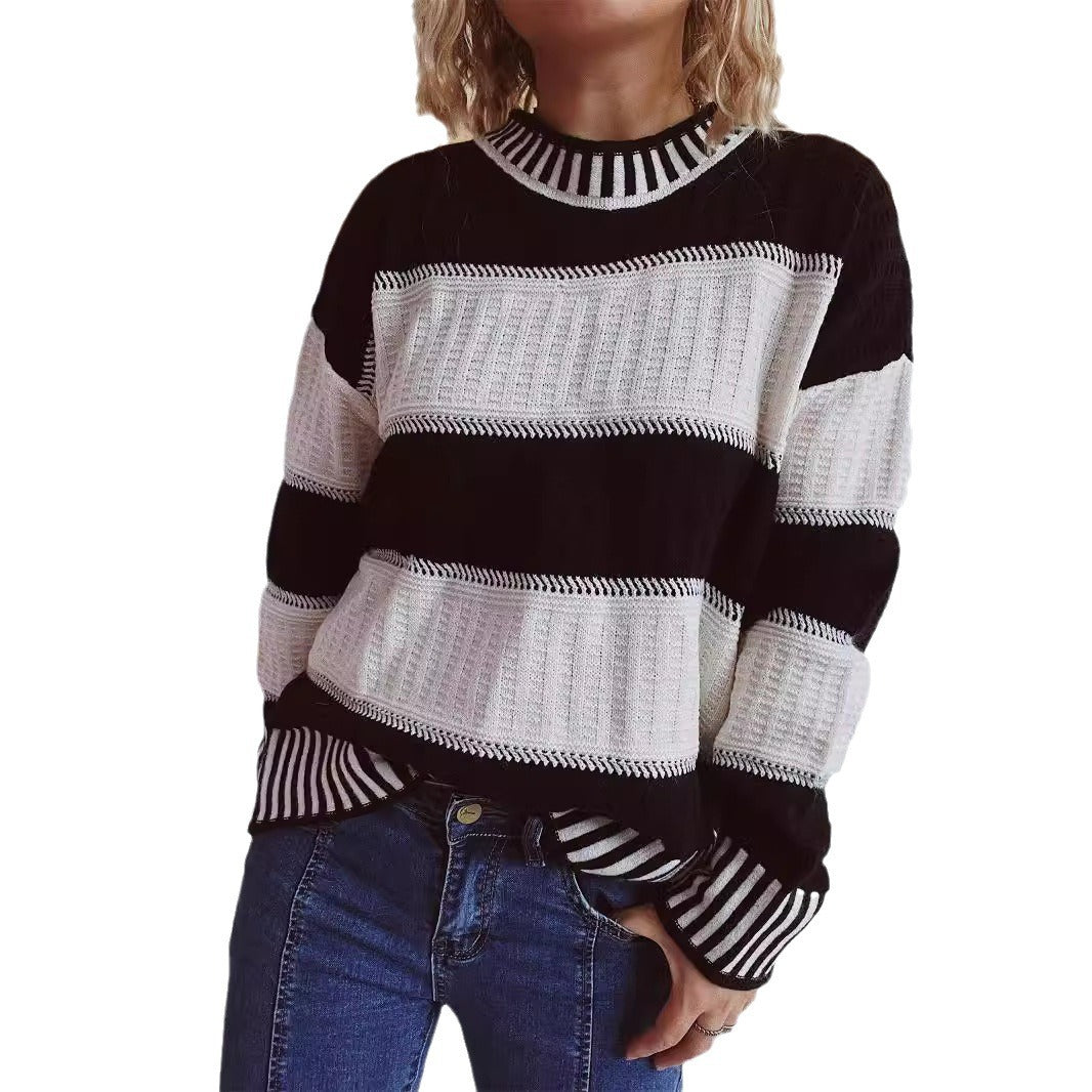 Pull en tricot décontracté pour femmes avec un motif à rayures moderne et un matériau chaud Chic und Stil