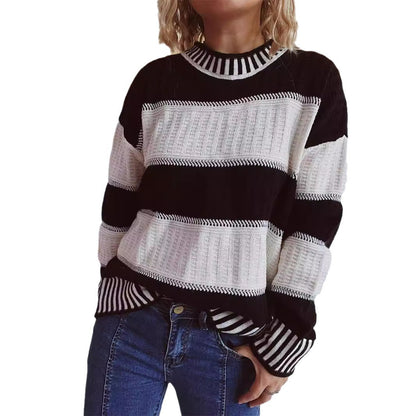 Pull en tricot décontracté pour femmes avec un motif à rayures moderne et un matériau chaud Chic und Stil