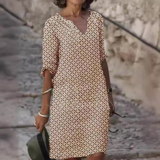 Robe midi décontractée pour femmes avec décolleté en V et boutons pratiques Chic und Stil