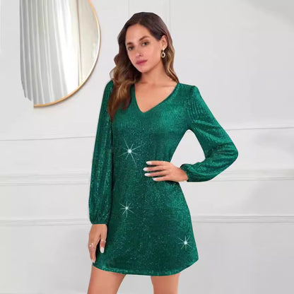 Robe minuscule scintillante pour femmes avec décolleté en V et manches longues Chic und Stil