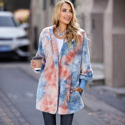 Dame veste en teddy douillette avec capuche et grandes poches Chic und Stil