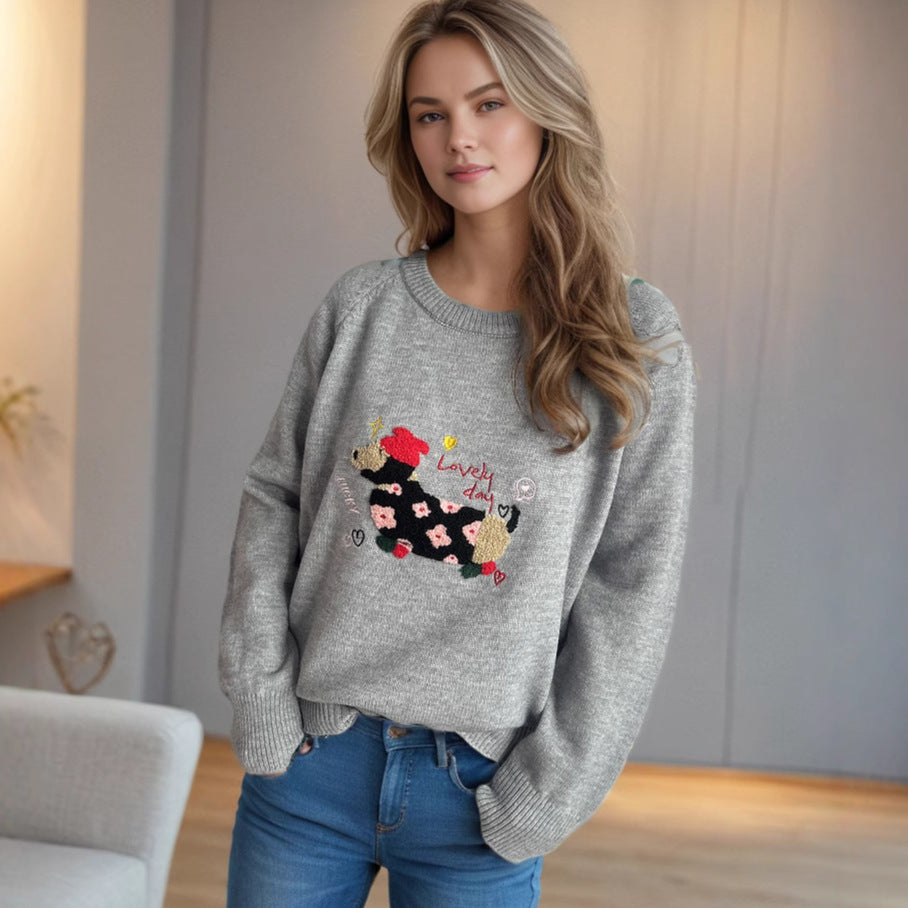 Pull femme avec motif animal et broderies décoratives Chic und Stil