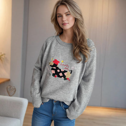Pull femme avec motif animal et broderies décoratives Chic und Stil