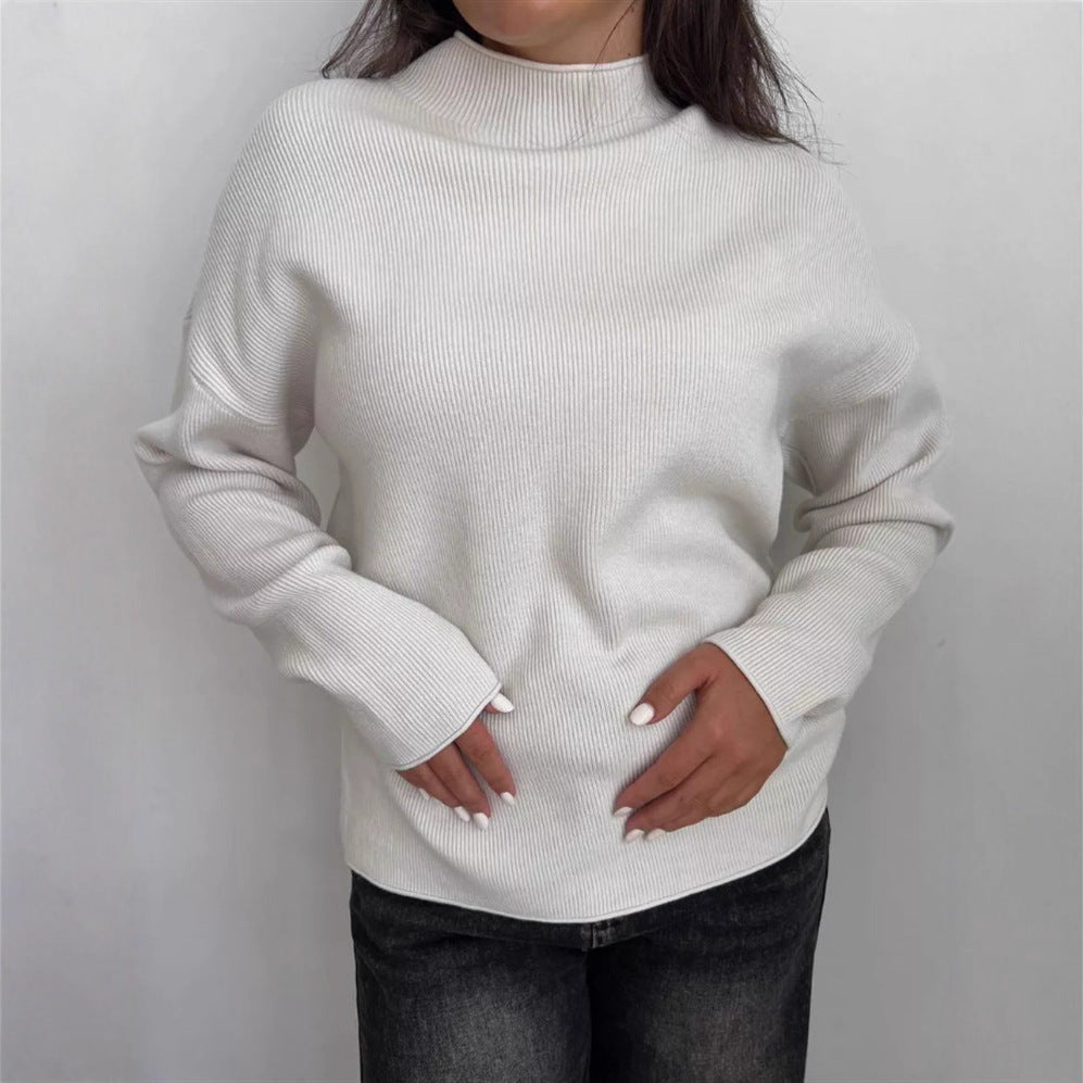 Dames haut en tricot moderne avec col montant et motif côtelé fin Chic und Stil