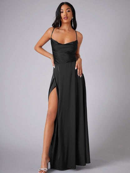 Dames Élégant Satin Robe Maxi Chic und Stil