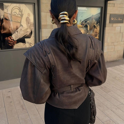 Biker leather jacket for women with elastic waist Chic and Style