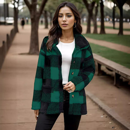 Ladies Kawaii Clothing Checkered Jacket with Snap Closure and Side Pockets Chic and Style