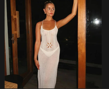 Dames Élégant Robe Maxi en Crochet avec Motif Floral Chic und Stil