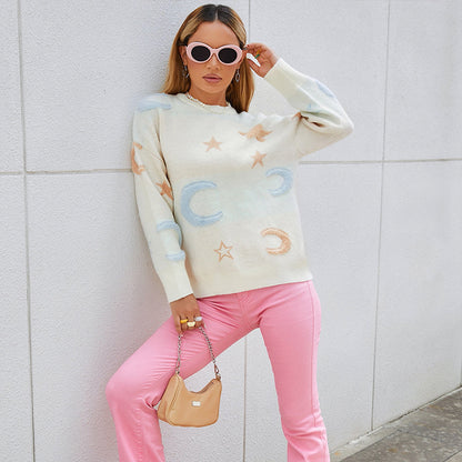 Ladies comfortable sweater with a beautiful star and moon pattern Chic and Style