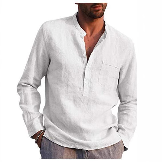 Chemise en lin pour hommes avec col Henley classique et poche poitrine Chic und Stil