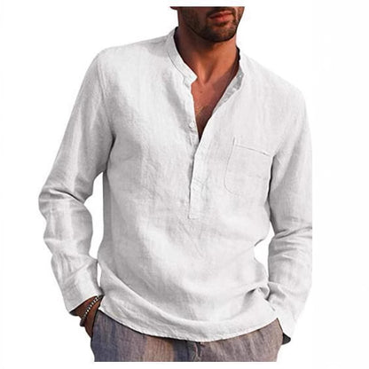Chemise en lin pour hommes avec col Henley classique et poche poitrine Chic und Stil