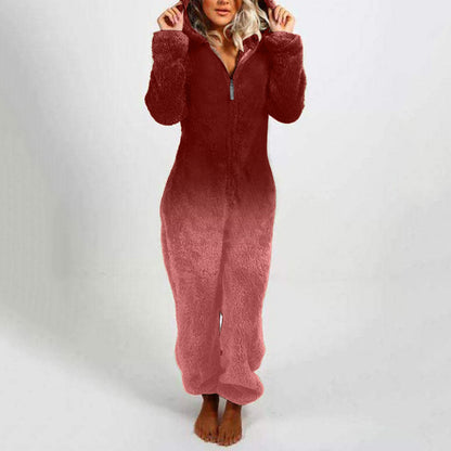 Women's fleece jumpsuit with hood and Chic und Stil gradient design