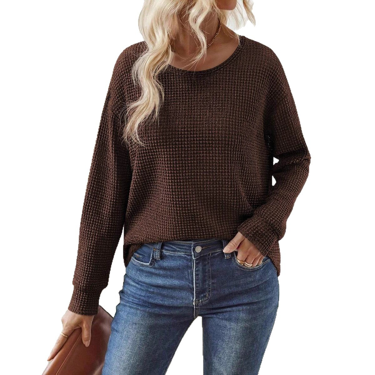 Casual waffle knit pullover for women Chic and Style