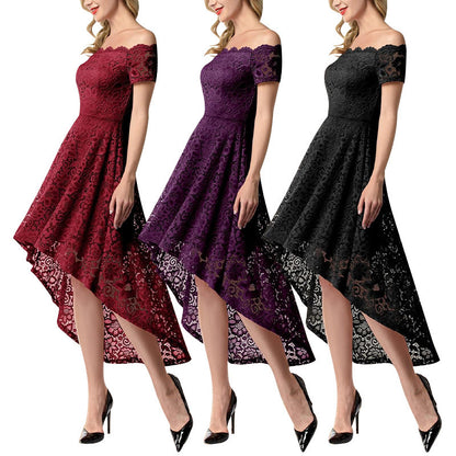 Robes de soirée à motif haut-bas en dentelle pour femmes Chic und Stil