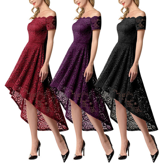 Robes de soirée à motif haut-bas en dentelle pour femmes Chic und Stil