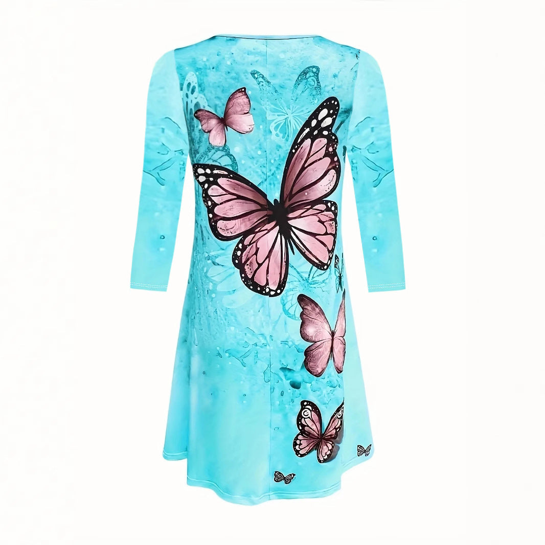 Robe de loisirs pour femmes avec design floral de papillon et coupe décontractée Chic und Stil