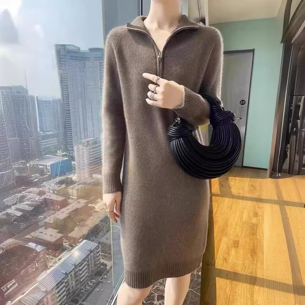 Robe en tricot élégante pour femmes avec col haut et fermeture éclair Chic und Stil