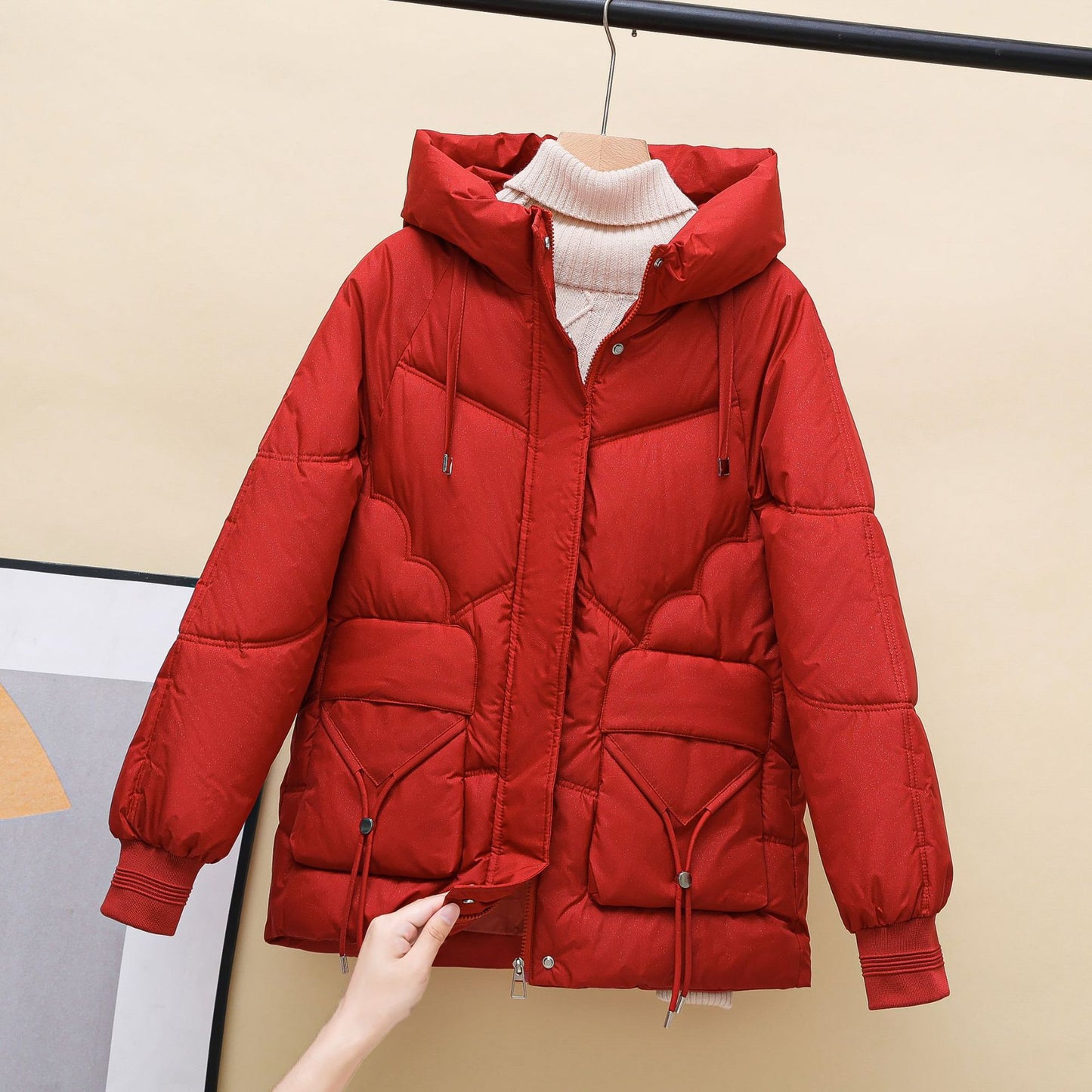 Dames doudoune d'hiver matelassée avec capuche et détails en forme de cœur Chic und Stil