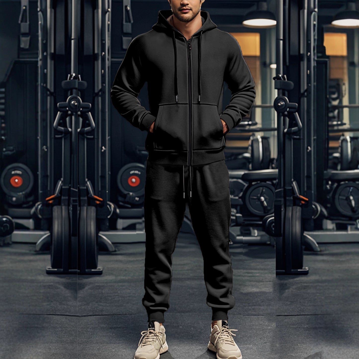 Men's sporty hoodie and jogger pants set with full zip and elastic waist Chic and Style