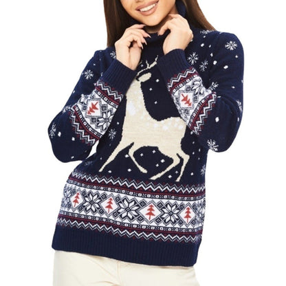 Pull féminin d'hiver avec motif de renne et col montant Chic und Stil