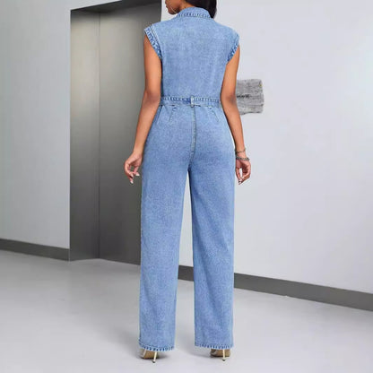 Combinaison en jean tendance pour femmes avec poches appliquées et lien à la taille Chic und Stil