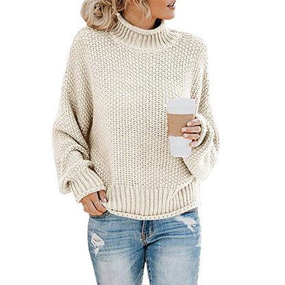 Dames Pull confortable avec col haut et look de maille structuré Chic und Stil