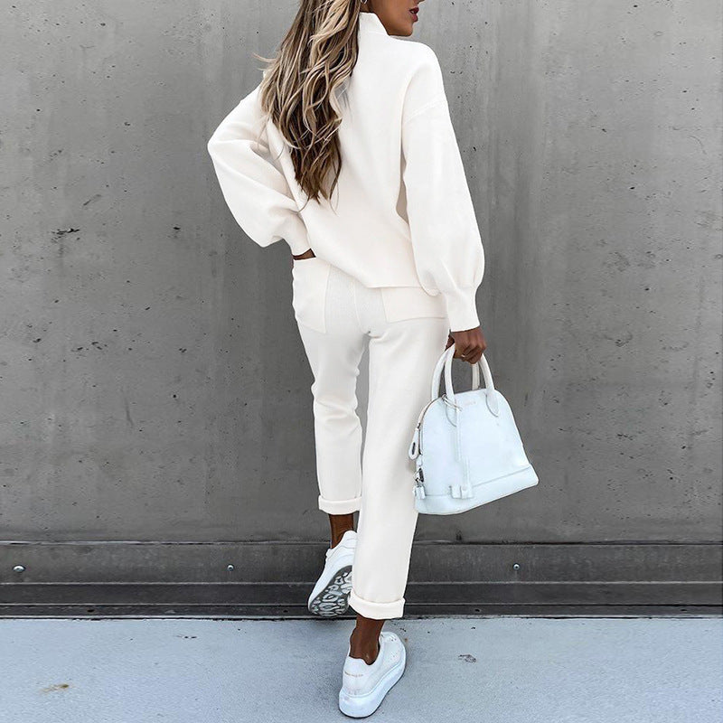 Ensemble de pull décontracté et élégant pour femmes avec col montant Chic und Stil