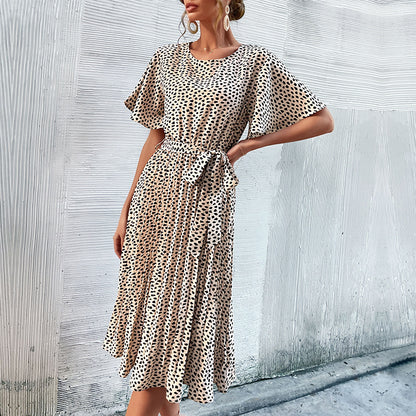 Robe midi A-ligne pour dames avec manches bouffantes et cordon à la taille Chic und Stil