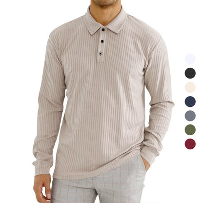 Chemise polo à manches longues pour hommes avec motif en côtes texturé et détail de bouton Chic und Stil