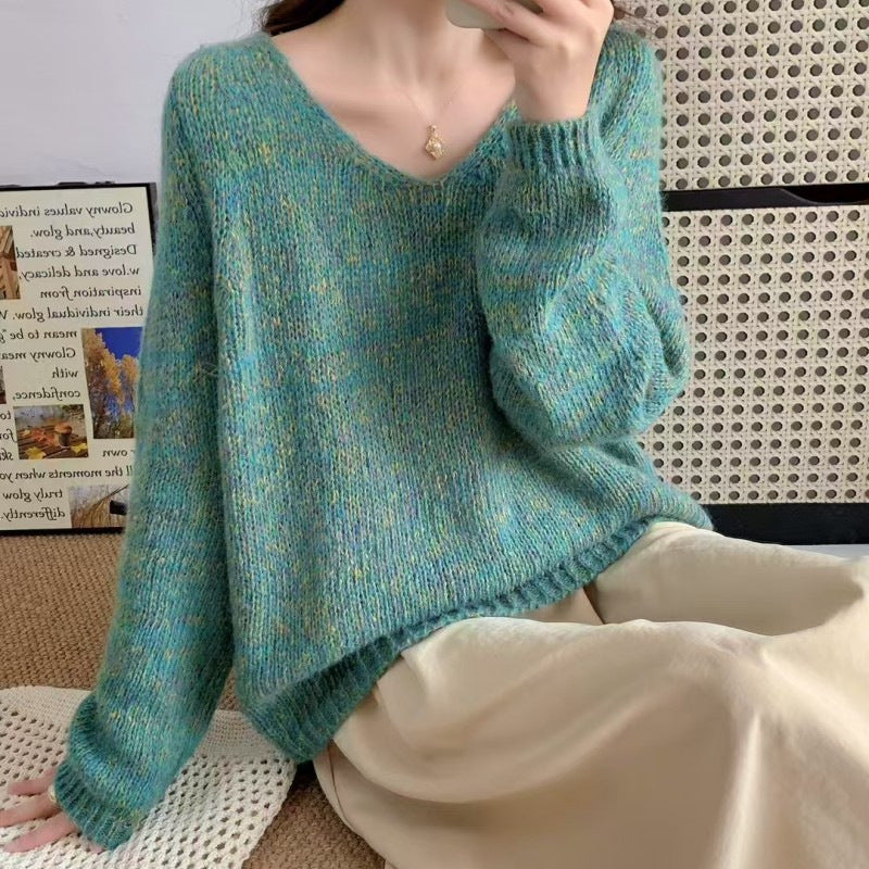 Pull en tricot léger pour femmes avec décolleté en V et manches volumineuses Chic und Stil