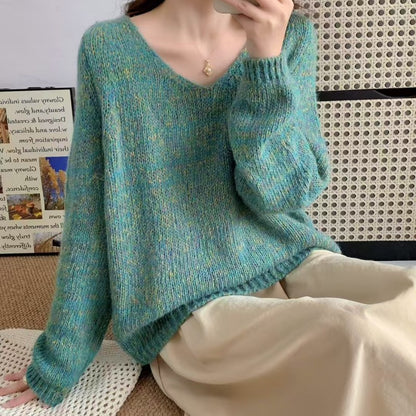 Pull en tricot léger pour femmes avec décolleté en V et manches volumineuses Chic und Stil