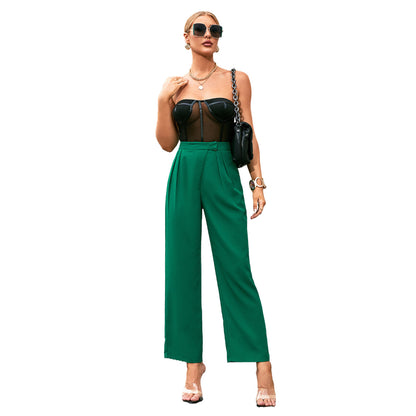 Ladies High Waist Elegant Pants with Chic Pleats and Style