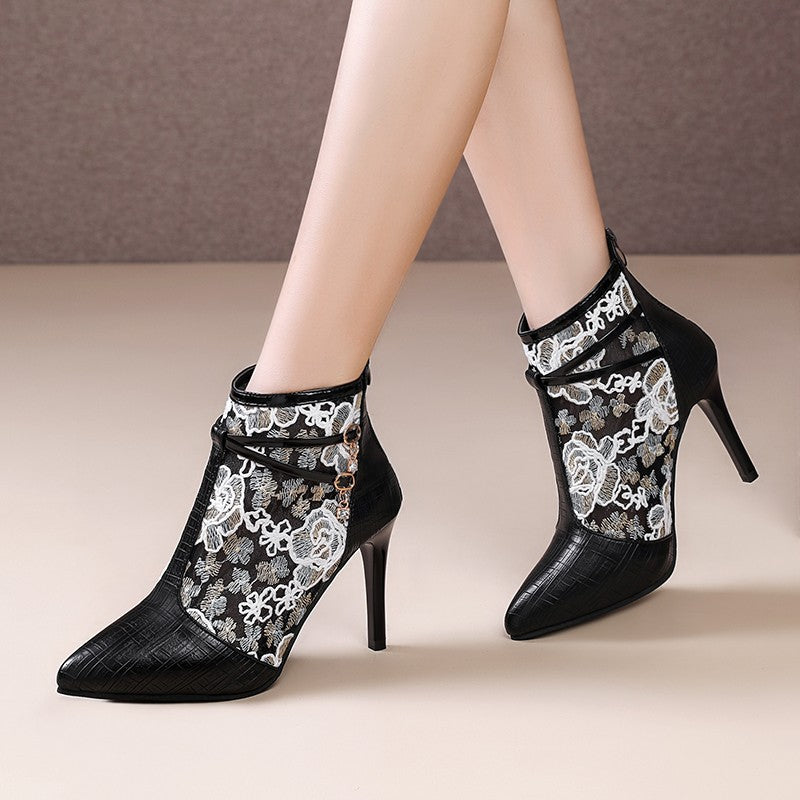 Dames Élégantes Bottines à Talons Hauts avec Design de Pointe Transparent Chic und Stil