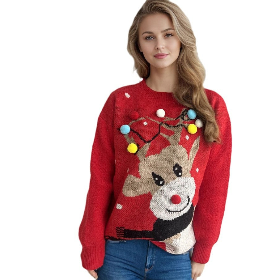 Pull femme de Noël avec un motif de renne unique et des appliques colorées Chic und Stil