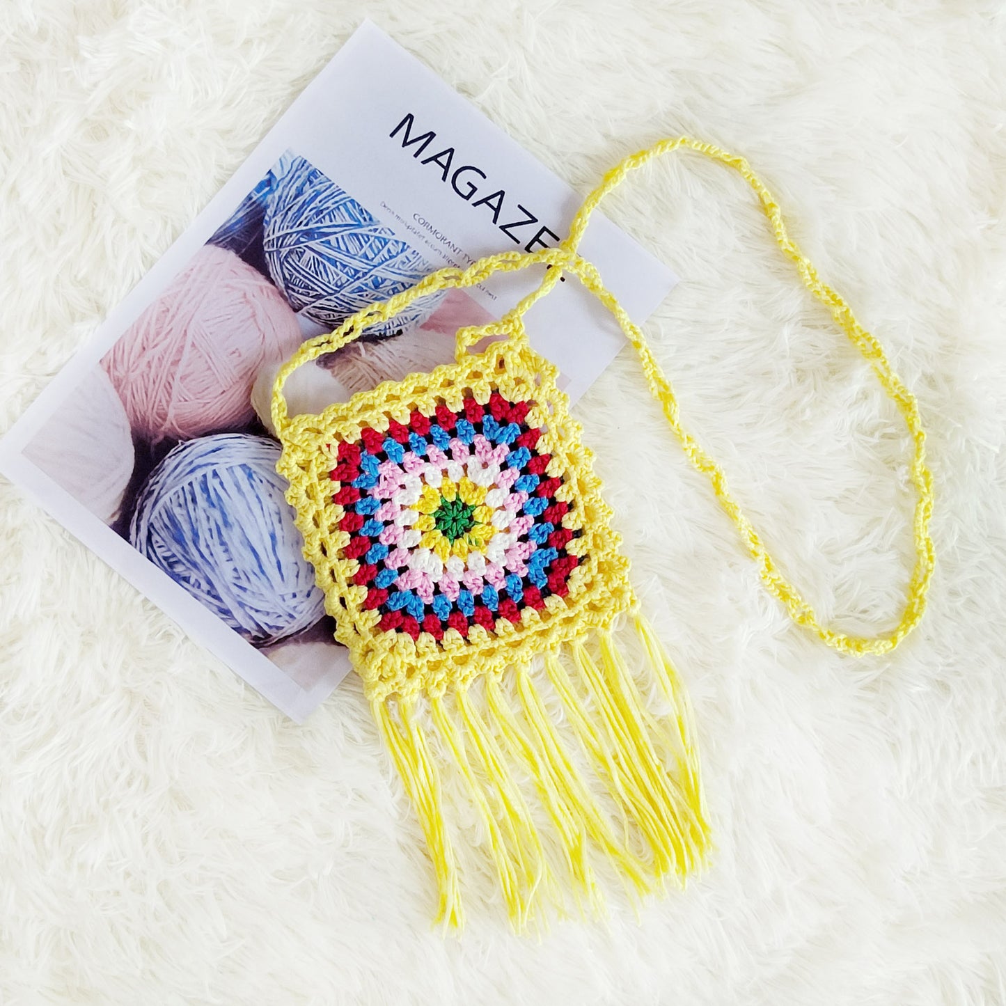 Sac à bandoulière à pompons en crochet pour femmes Chic und Stil